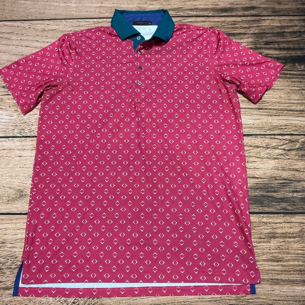 Greyson Polo Shirt Mens Medium Night Fly Pink Geometric Diamond Print Golf Top - Picture 2 of 6